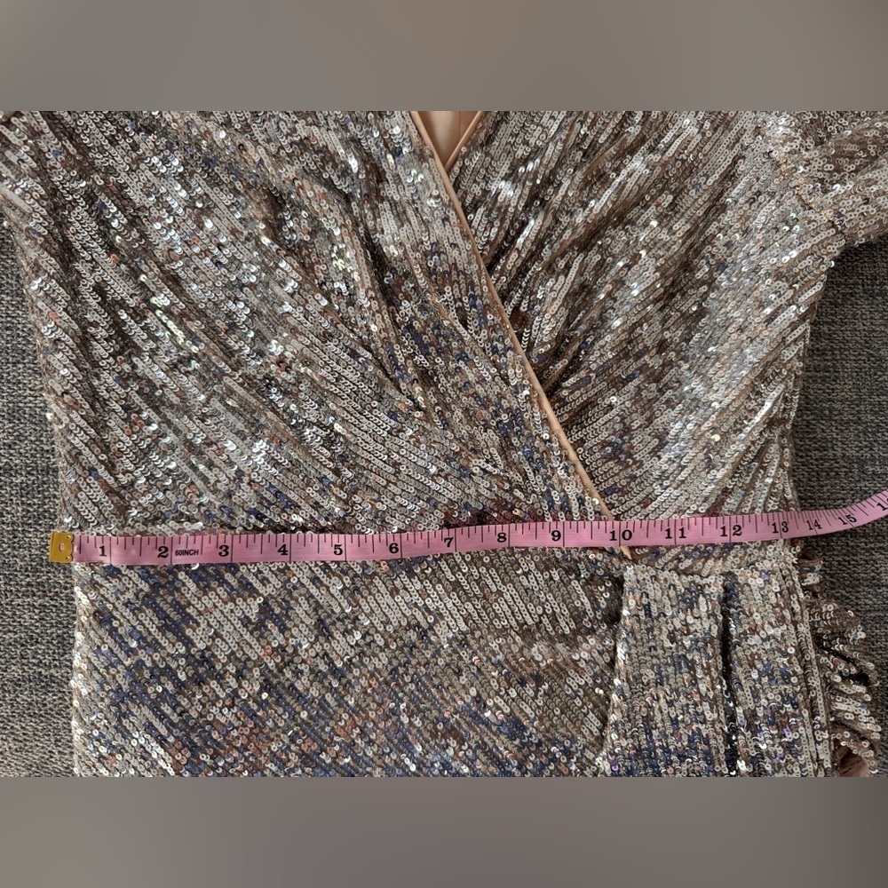 New SACHIN + BABI Delaney Sequinned Mini Dres Sz: 6 Silver Long sleeve - Picture 9 of 15
